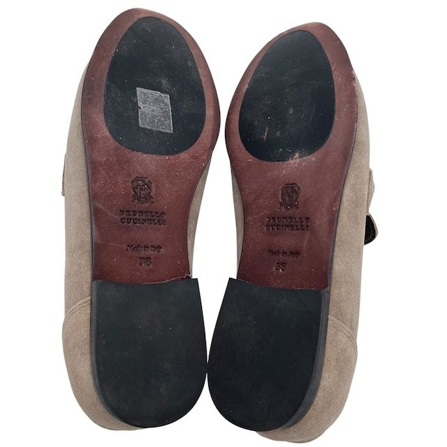 Brunello Cucinelli Moni Retrim Suede Loafers Slip on Beads Light Gray — view 7
