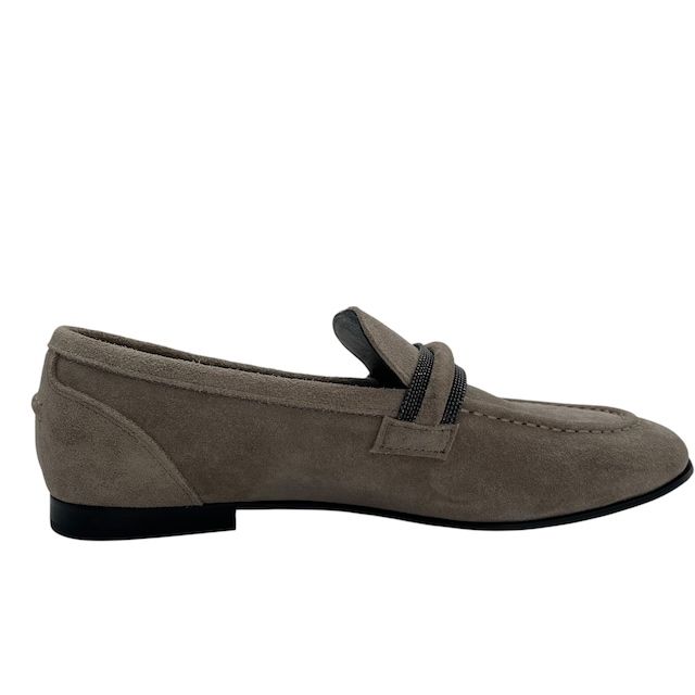 Brunello Cucinelli Moni Retrim Suede Loafers Slip on Beads Light Gray — view 4