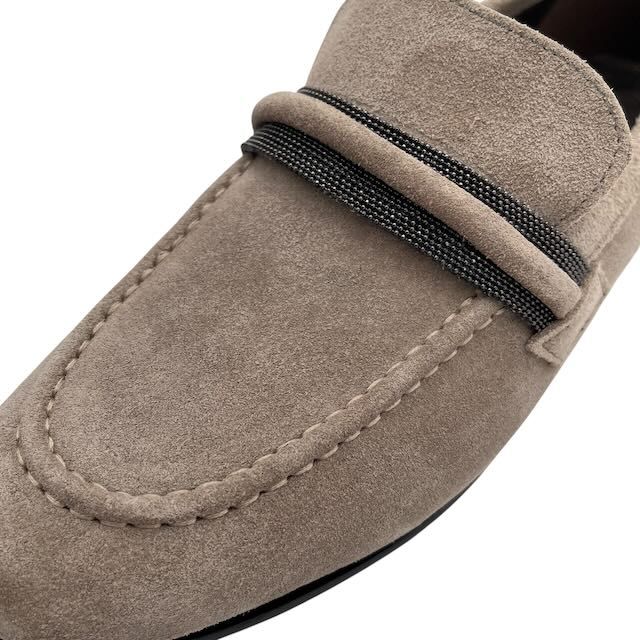 Brunello Cucinelli Moni Retrim Suede Loafers Slip on Beads Light Gray — view 8