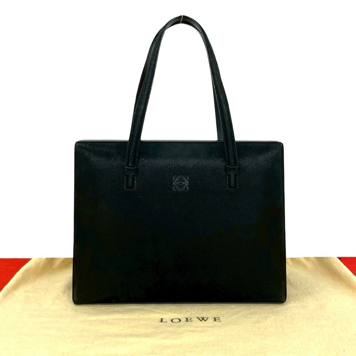 Loewe Vintage Anagram Logo Suede Leather Handbag Mini Tote Black
