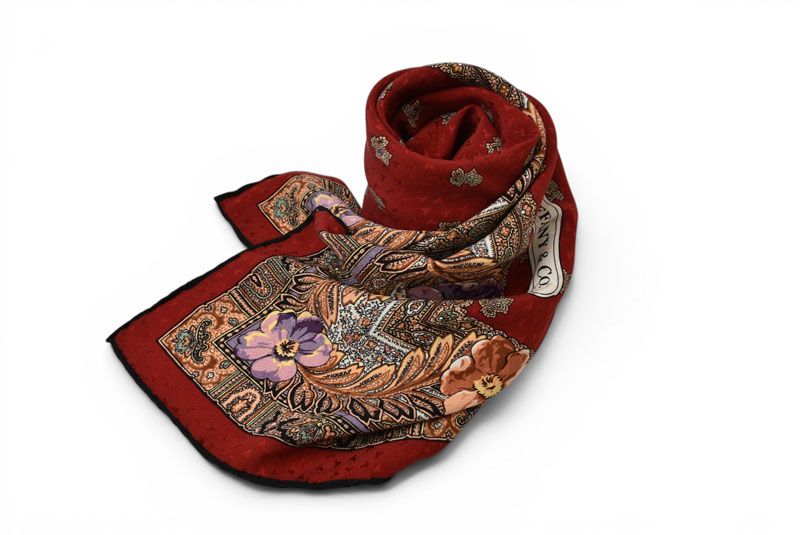 Tiffany & Co Scarf Silk Vintage Flower Motif Red Multi — view 2