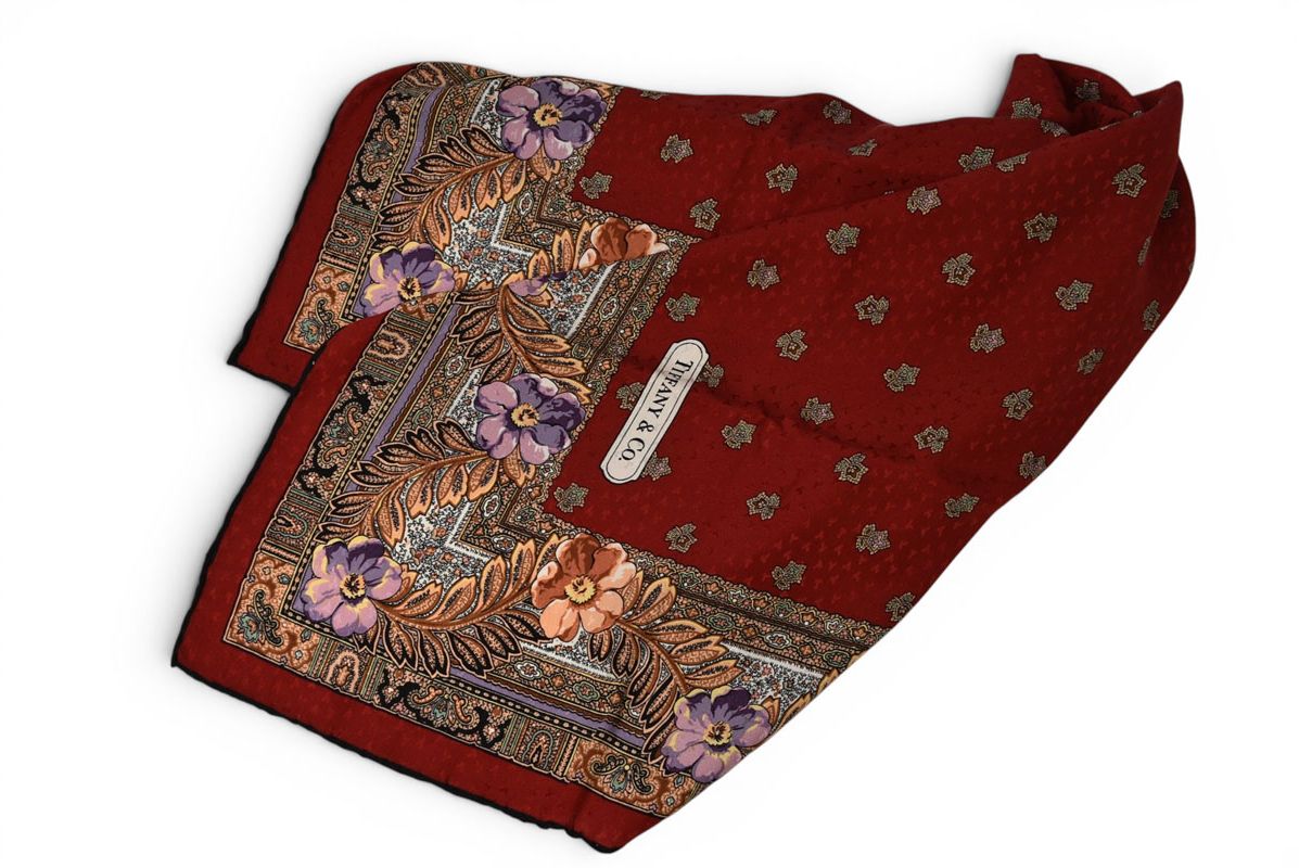 Tiffany & Co Scarf Silk Vintage Flower Motif Red Multi — view 3