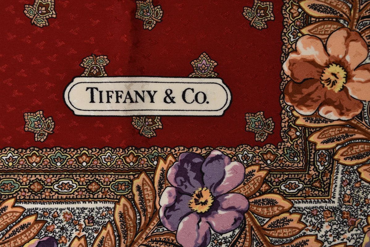 Tiffany & Co Scarf Silk Vintage Flower Motif Red Multi — view 5