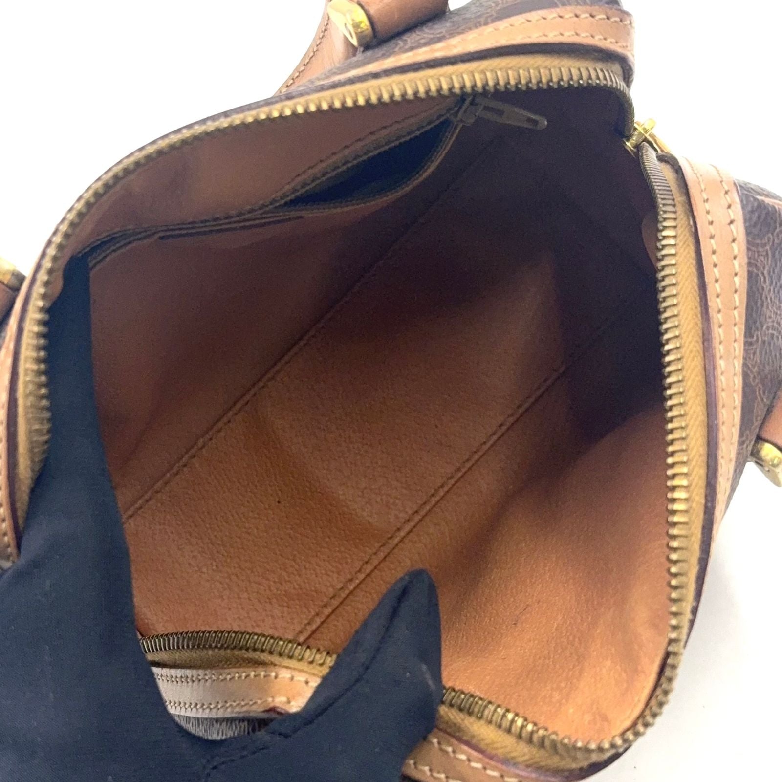 Celine Macadam Pattern Mini Boston Leather Brown Handbag Gold — view 3