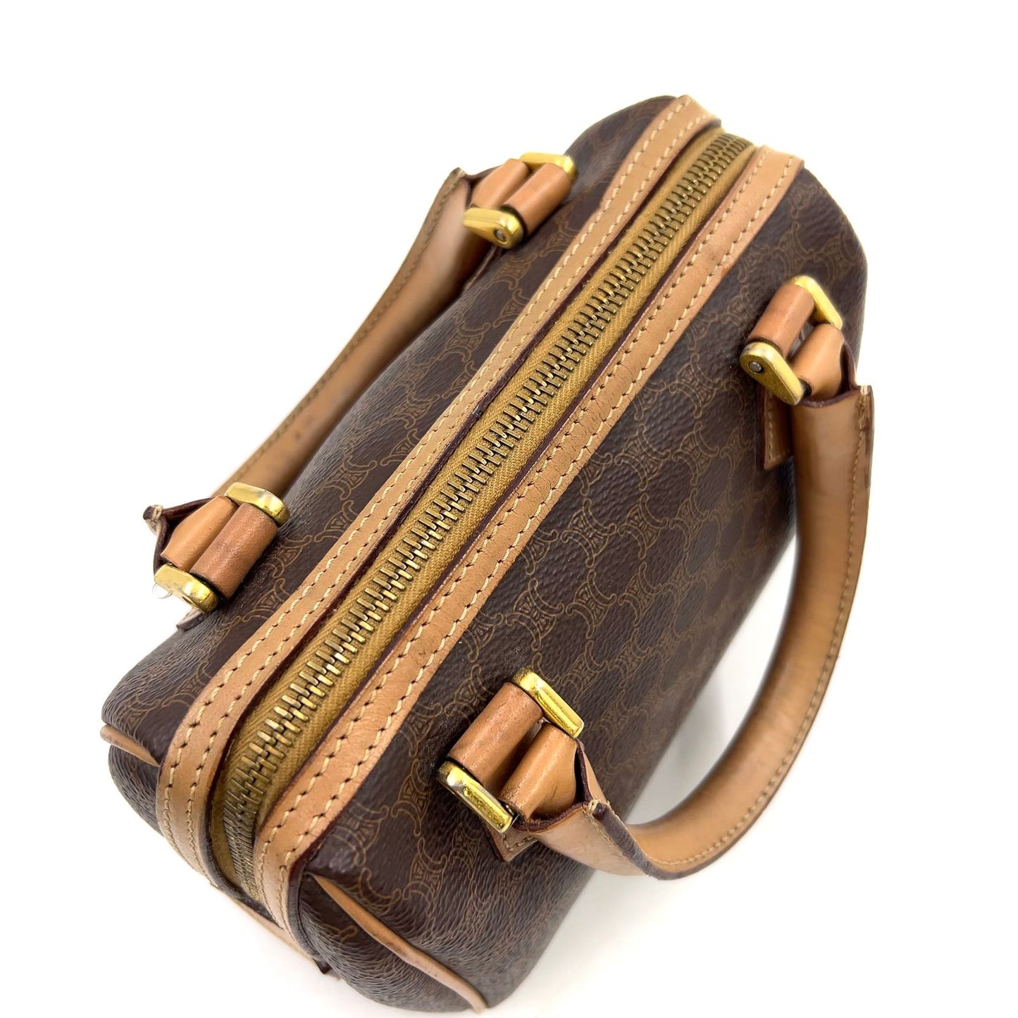 Celine Macadam Pattern Mini Boston Leather Brown Handbag Gold — view 8
