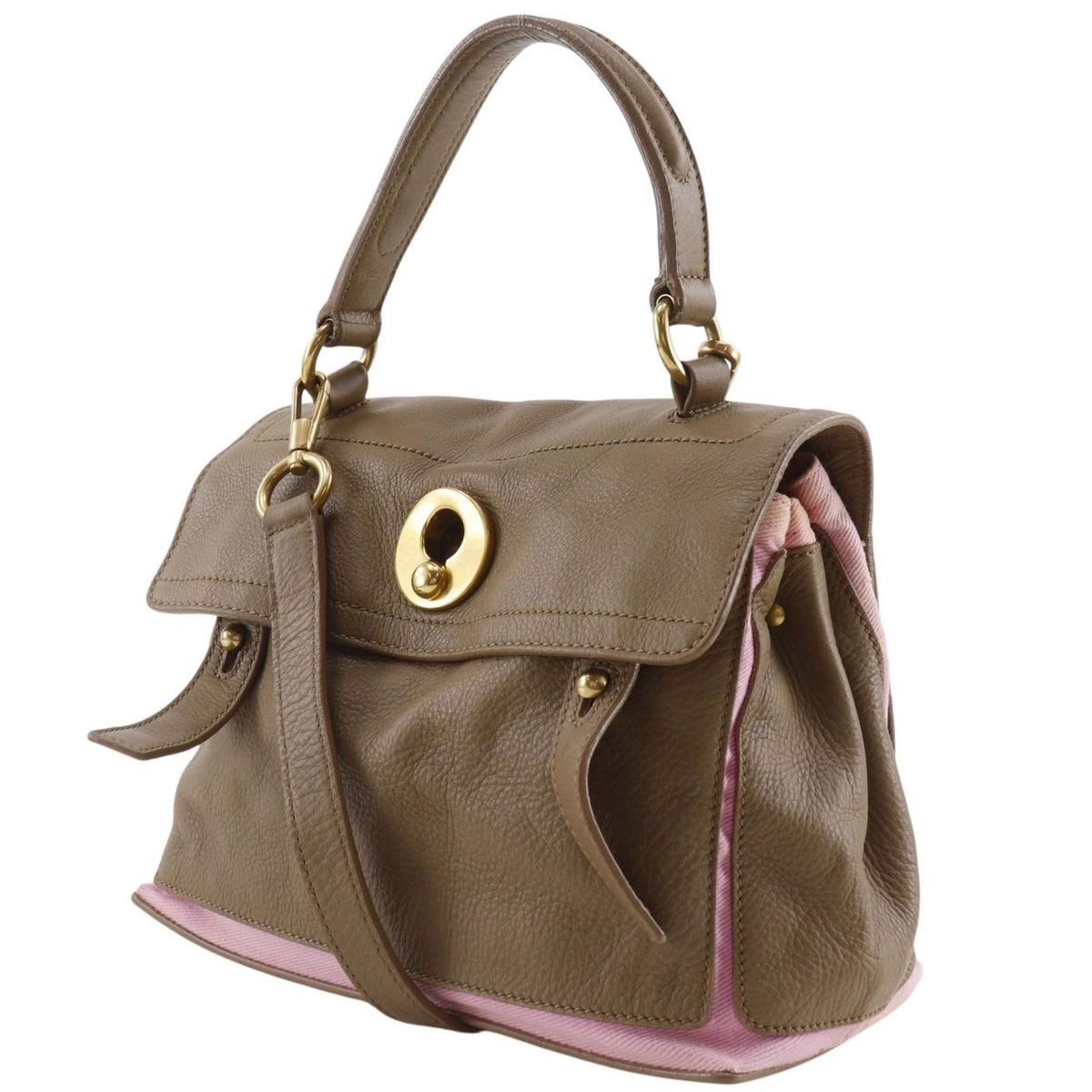 Saint Laurent 2-Way Shoulder Leather Canvas Brown Pink Handbag — view 2