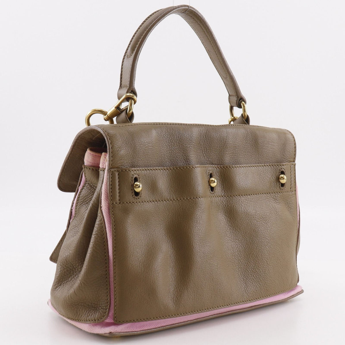 Saint Laurent 2-Way Shoulder Leather Canvas Brown Pink Handbag — view 3