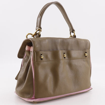 Saint Laurent 2-Way Shoulder Leather Canvas Brown Pink Handbag — view 3