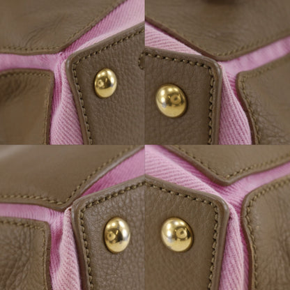 Saint Laurent 2-Way Shoulder Leather Canvas Brown Pink Handbag — view 4