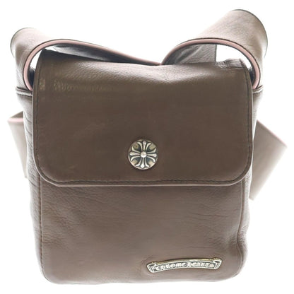 Chrome Hearts Hot Pot Cross Ball Button Leather Shoulder Bag Brown Silver