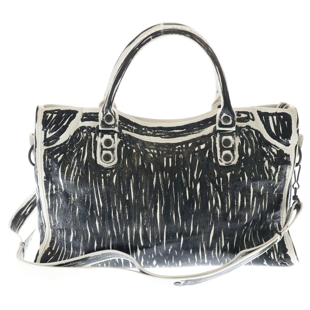 Balenciaga le City Bag White Snow Semi Shiny Arena Lambskin Black Mark Print — view 2