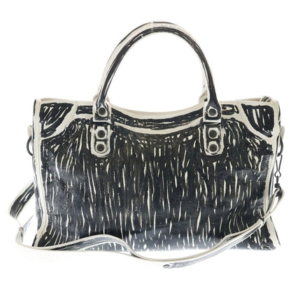 Balenciaga le City Bag White Snow Semi Shiny Arena Lambskin Black Mark Print — view 2
