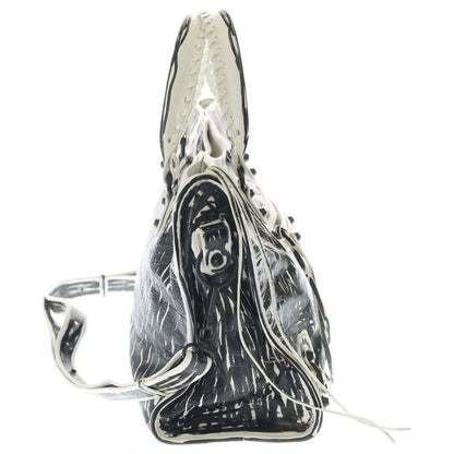 Balenciaga le City Bag White Snow Semi Shiny Arena Lambskin Black Mark Print — view 3