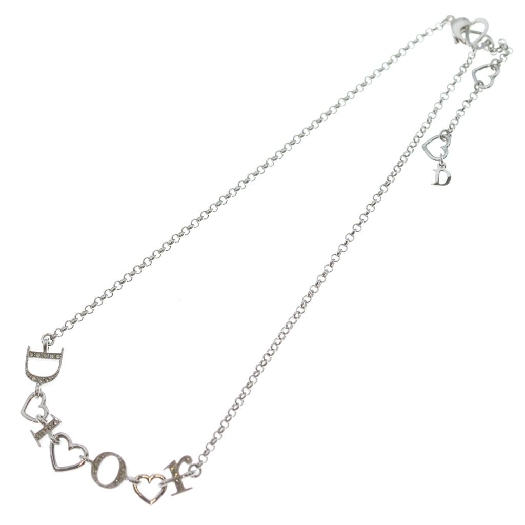 Dior Logo Rhinestone Heart Pendant Chain Silver — view 2
