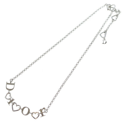 Dior Logo Rhinestone Heart Pendant Chain Silver — view 2