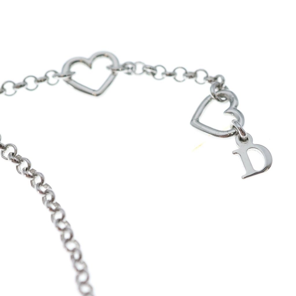 Dior Logo Rhinestone Heart Pendant Chain Silver — view 5