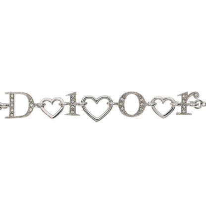 Dior Logo Rhinestone Heart Pendant Chain Silver — view 3