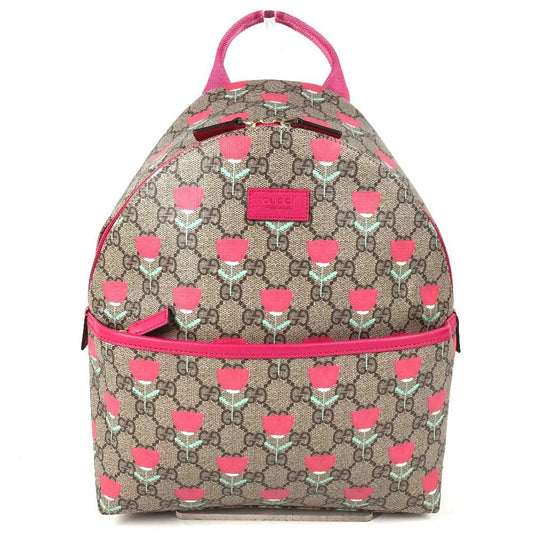 Gucci Backpack Logo Flower Tulip GG Supreme Canvas Beige