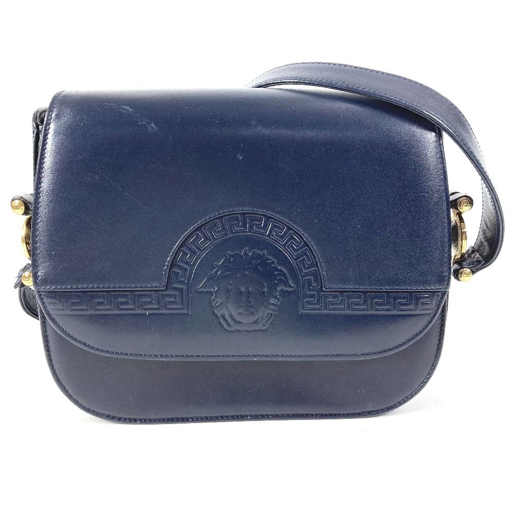 Versace Shoulder Bag Medusa Logo Leather Navy