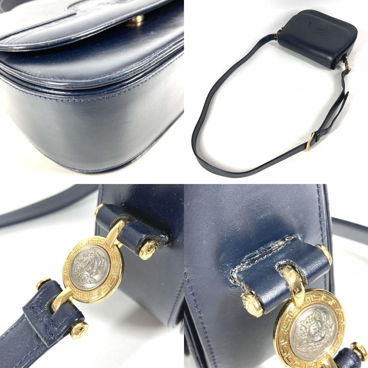 Versace Shoulder Bag Medusa Logo Leather Navy — view 7