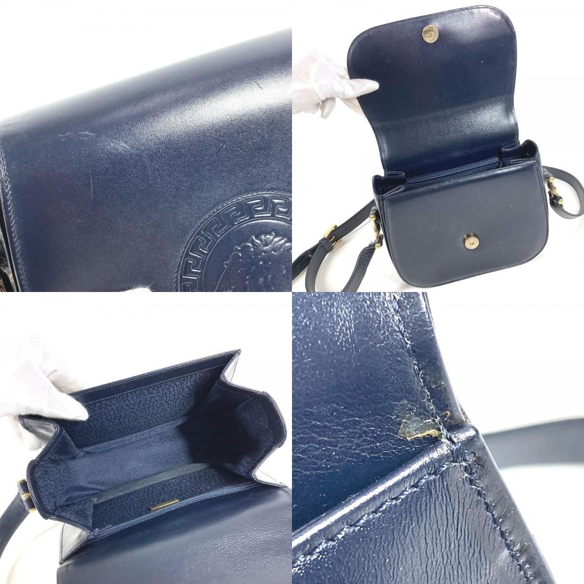 Versace Shoulder Bag Medusa Logo Leather Navy — view 8