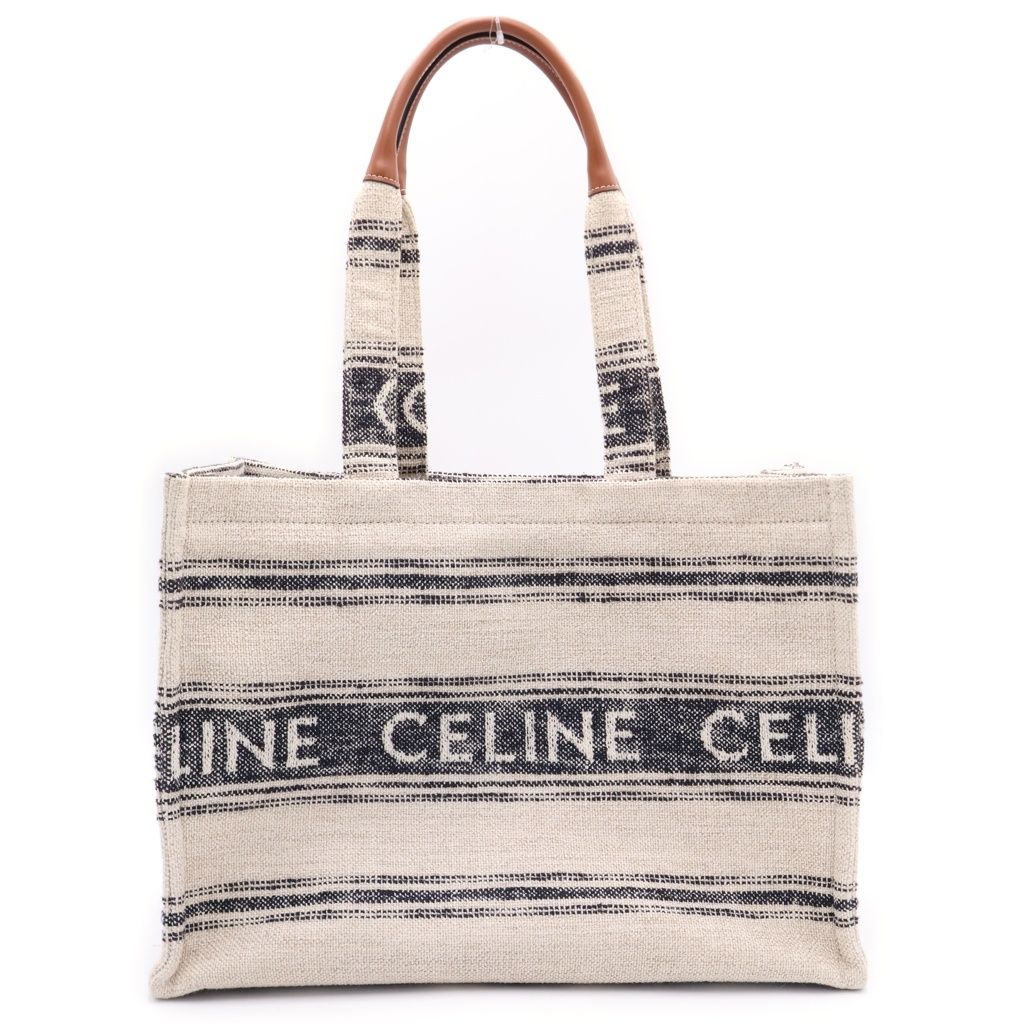 Celine Cabas Thais Large Logo Canvas Tote Bag Beige Navy Ivory