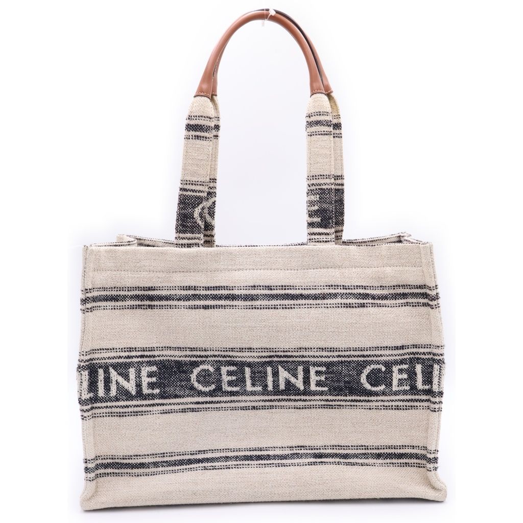 Celine Cabas Thais Large Logo Canvas Tote Bag Beige Navy Ivory — view 2