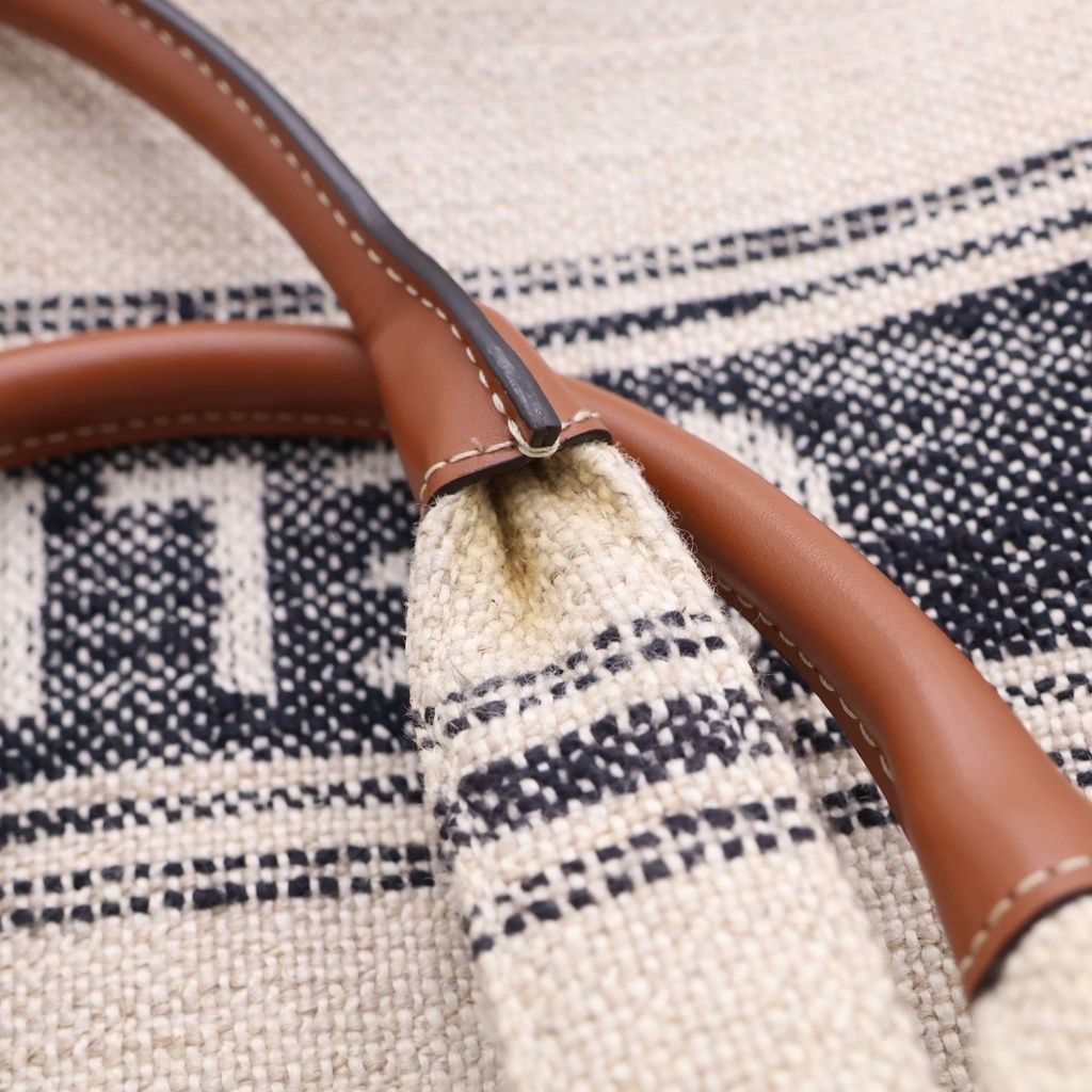 Celine Cabas Thais Large Logo Canvas Tote Bag Beige Navy Ivory — view 7