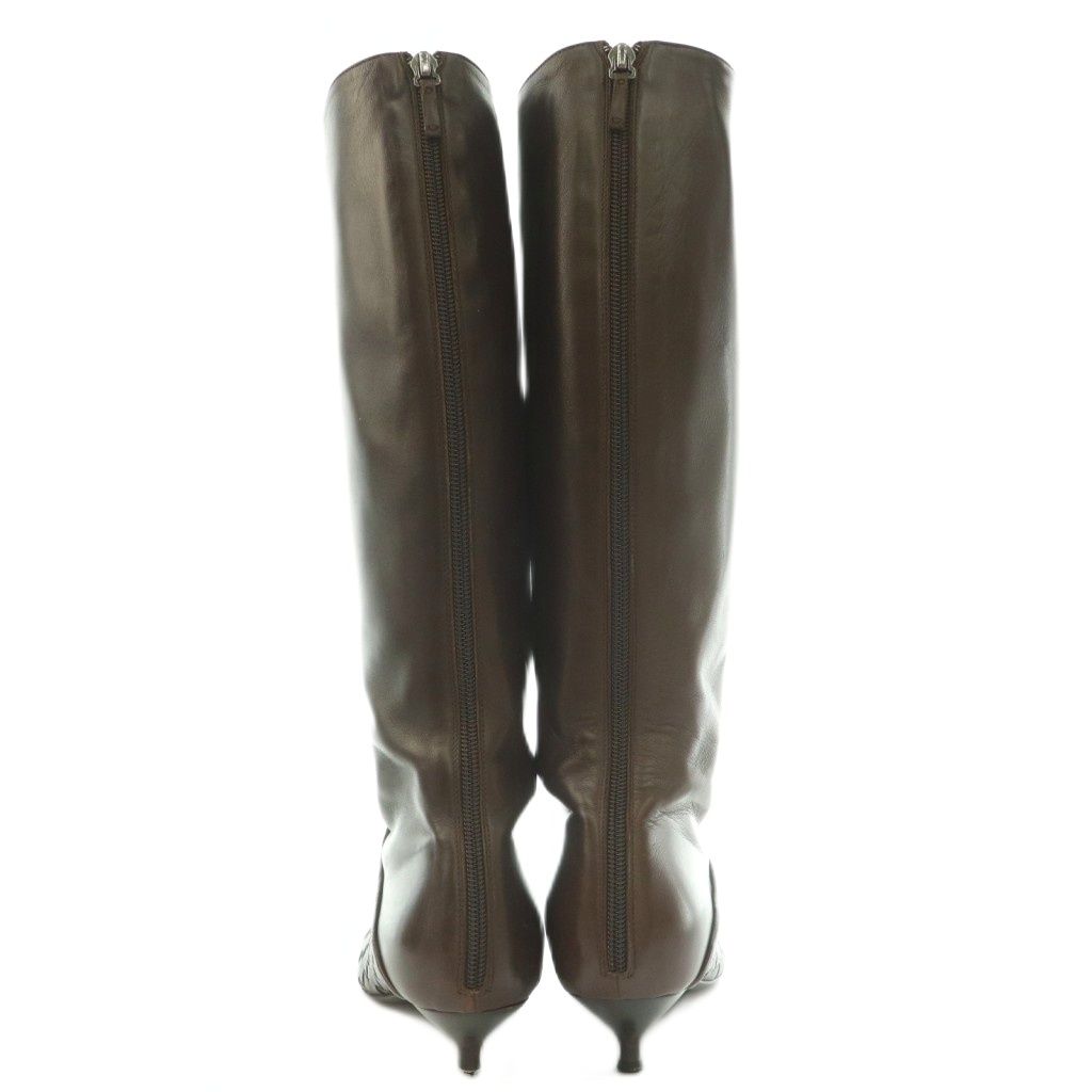 Bottega Veneta Intrecciato Long Boots Pointed Toe Low Heels Leather One Color — view 3