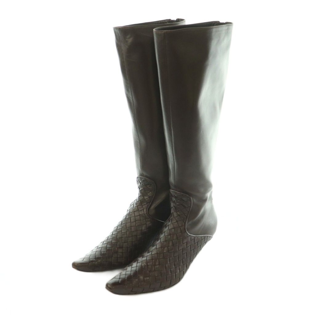 Bottega Veneta Intrecciato Long Boots Pointed Toe Low Heels Leather One Color — view 2