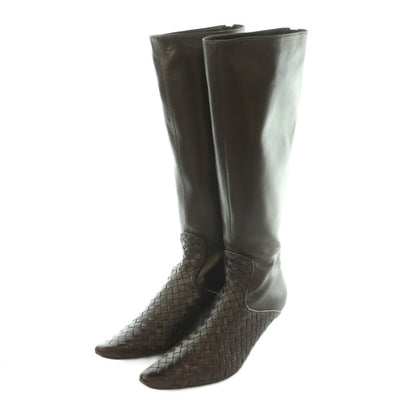 Bottega Veneta Intrecciato Long Boots Pointed Toe Low Heels Leather One Color — view 2