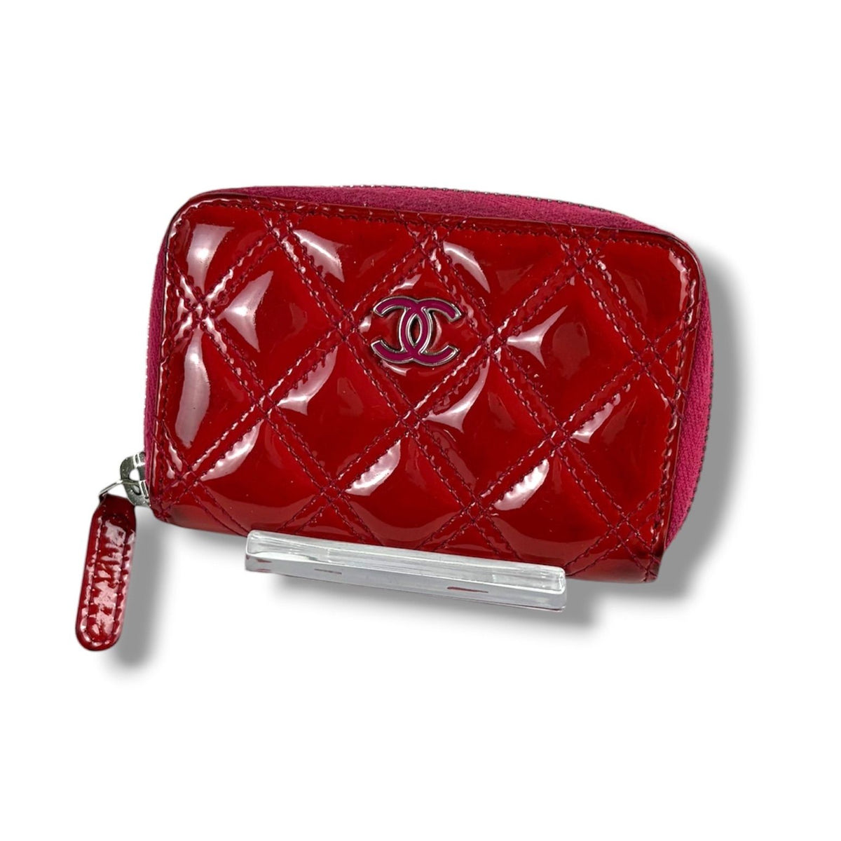 Chanel CC Logo Quilted Fragment Case Round Zip Coin Card Mini Wallet Pink — view 2