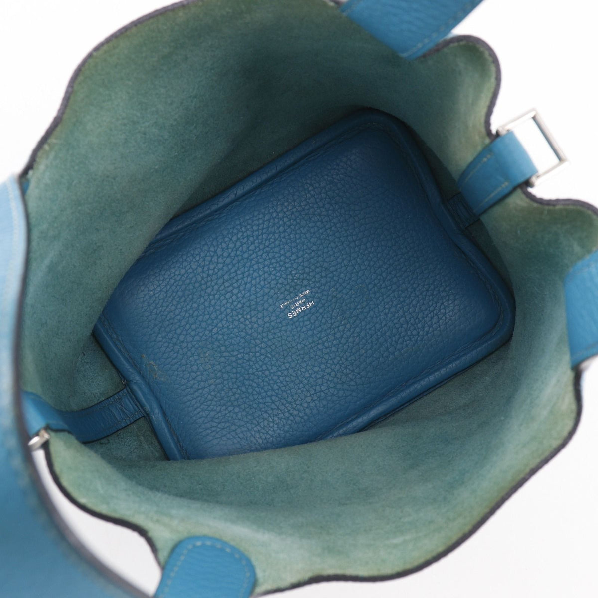 Hermes Picotin Lock 18 PM Taurillon Clemence Blue Green Silver Handbag — view 6