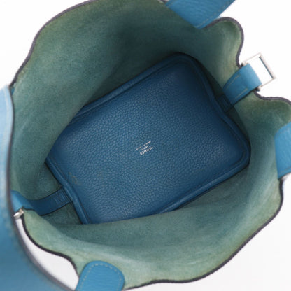 Hermes Picotin Lock 18 PM Taurillon Clemence Blue Green Silver Handbag — view 6