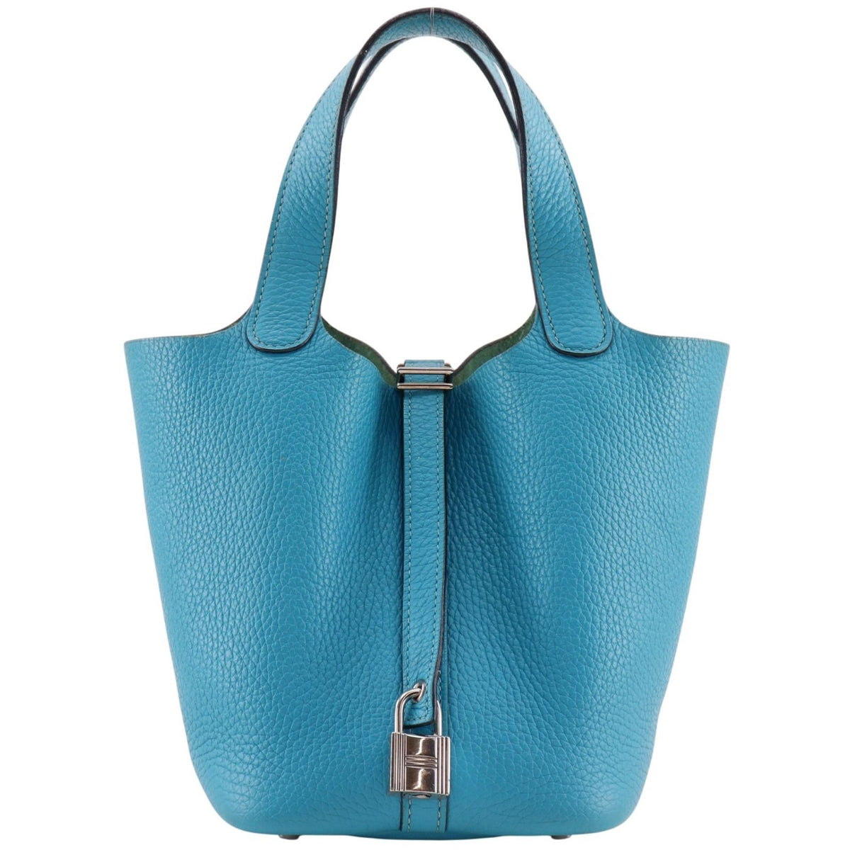 Hermes Picotin Lock 18 PM Taurillon Clemence Blue Green Silver Handbag