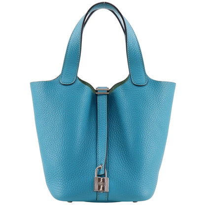Hermes Picotin Lock 18 PM Taurillon Clemence Blue Green Silver Handbag