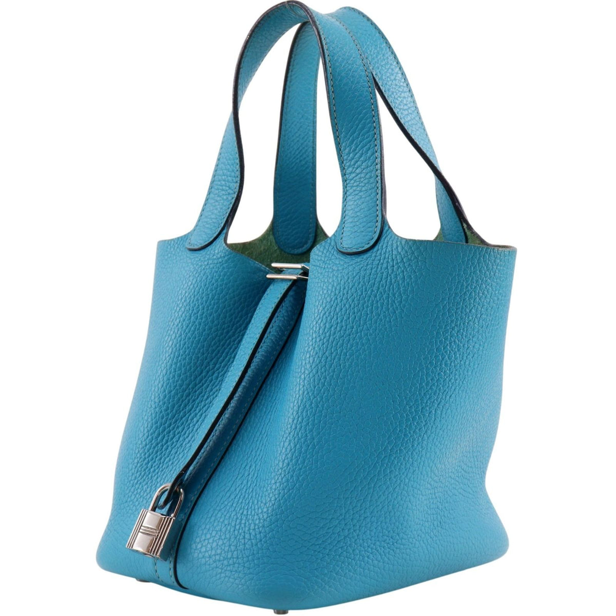 Hermes Picotin Lock 18 PM Taurillon Clemence Blue Green Silver Handbag — view 2