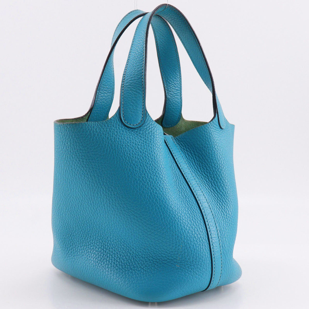 Hermes Picotin Lock 18 PM Taurillon Clemence Blue Green Silver Handbag — view 3