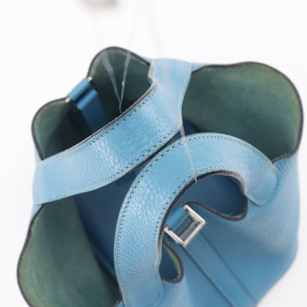 Hermes Picotin Lock 18 PM Taurillon Clemence Blue Green Silver Handbag — view 5