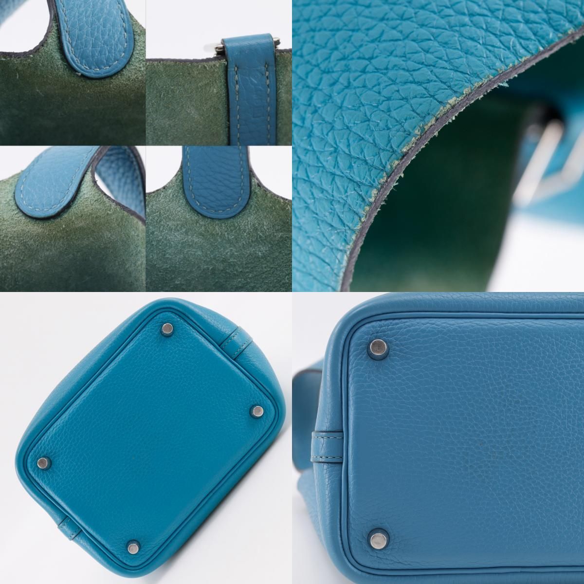 Hermes Picotin Lock 18 PM Taurillon Clemence Blue Green Silver Handbag — view 8
