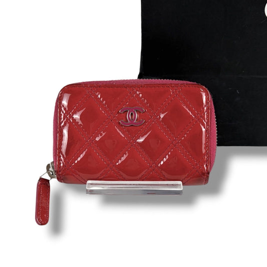 Chanel CC Logo Quilted Fragment Case Round Zip Coin Card Mini Wallet Pink