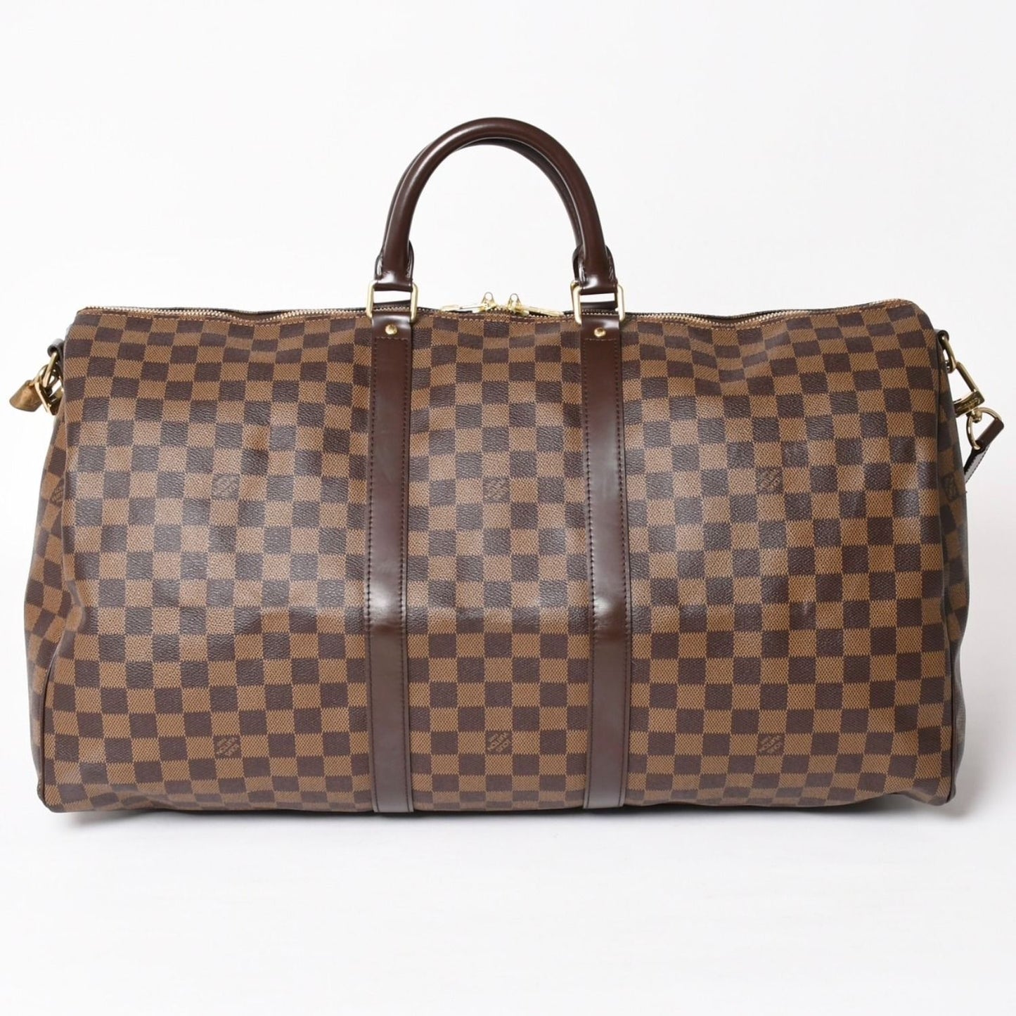 Louis Vuitton Keepall Bandouliere 55 Boston Bag Damier Ebene Brown Gold — view 2