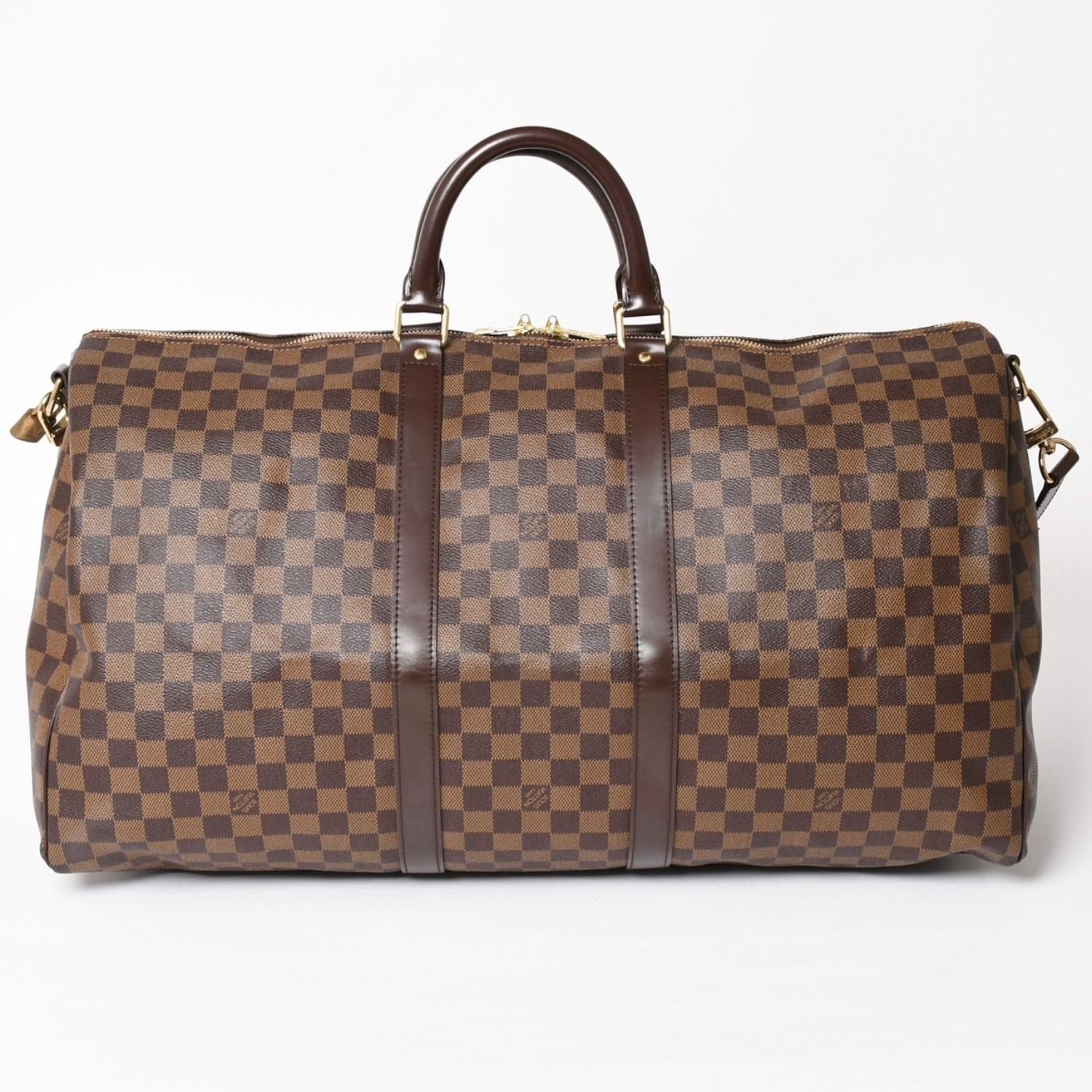 Louis Vuitton Keepall Bandouliere 55 Boston Bag Damier Ebene Brown Gold — view 2