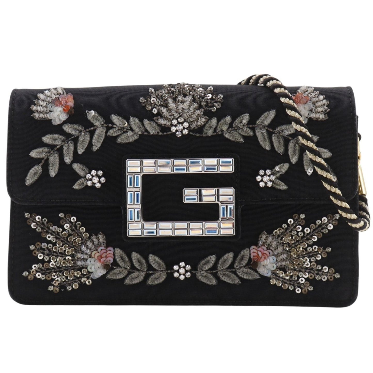 Gucci Broadway Square 2-Way Clutch Cotton Rhinestone Black