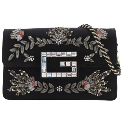 Gucci Broadway Square 2-Way Clutch Cotton Rhinestone Black