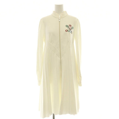 Gucci Tennis Logo Pleated Dress Front Zip Knee Length Long Sleeve