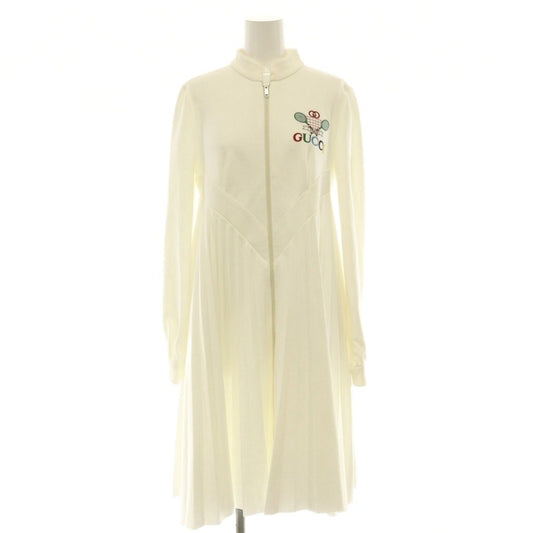 Gucci Tennis Logo Pleated Dress Front Zip Knee Length Long Sleeve