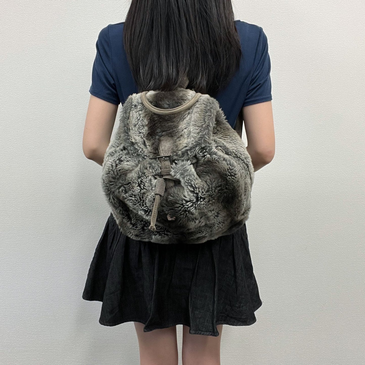 Fendi Zucca Pattern Lining Backpack Suede Gray Brown Vintage