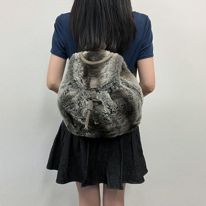 Fendi Zucca Pattern Lining Backpack Suede Gray Brown Vintage