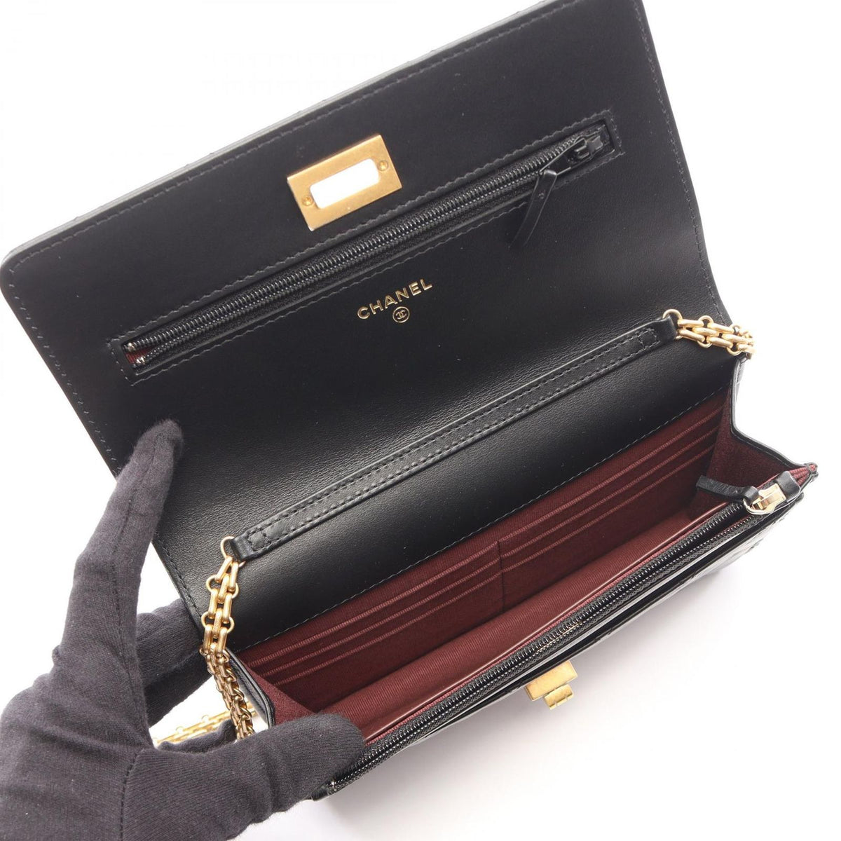 Chanel Shoulder Bag 2.55 Quilted Mini Black Calfskin Chain Wallet — view 3